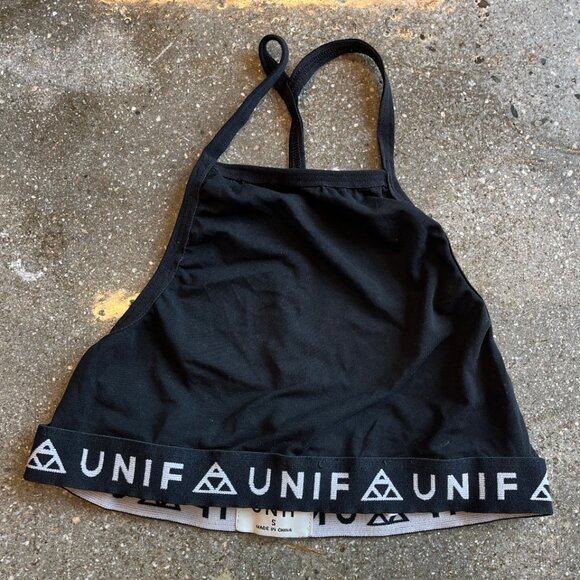 UNIF Black Grey Badsport Logo Bra Logo Band Sports Top Bralette - Picture 2 of 4